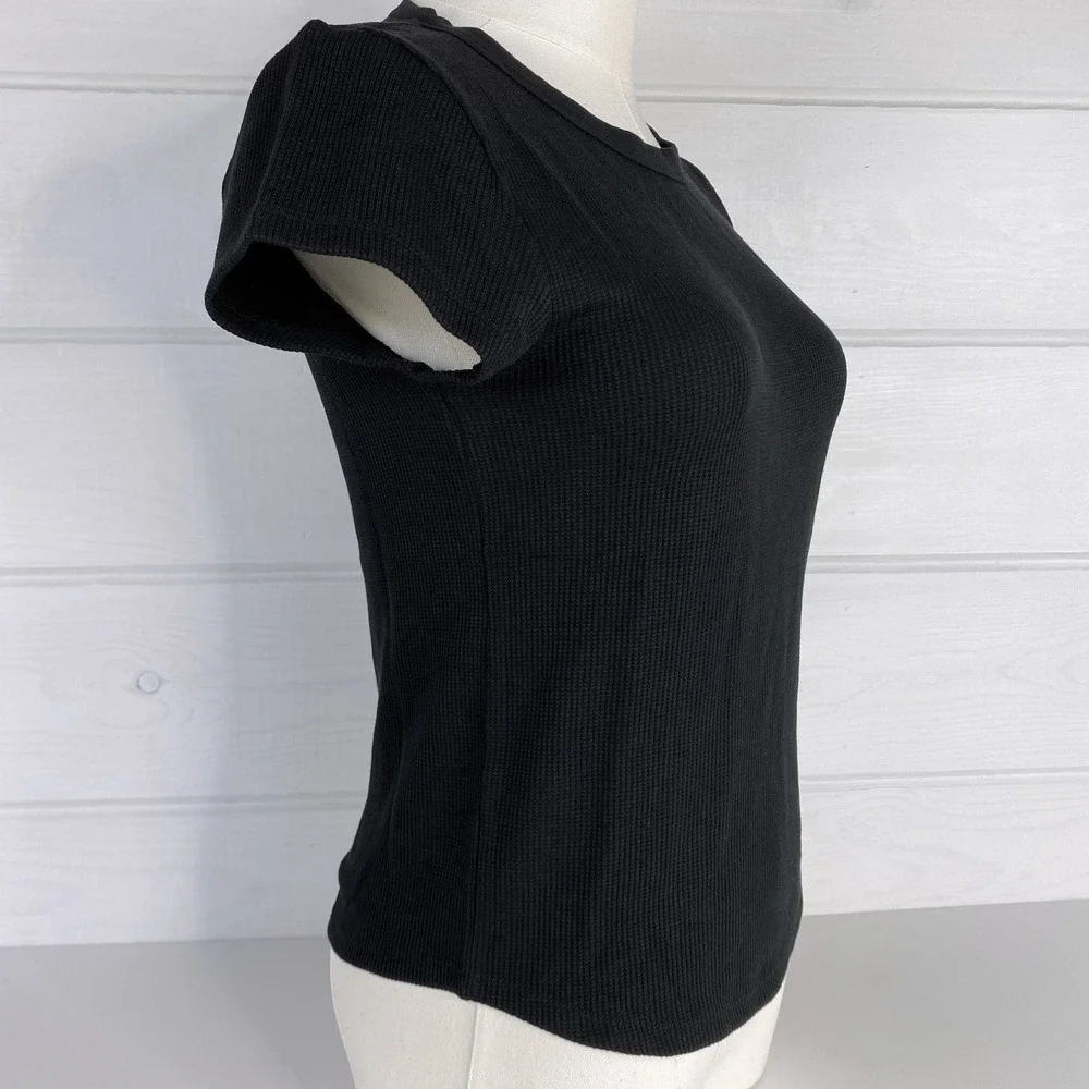 American Eagle AE Waffle T-Shirt Layering Tee M Black Stretch Base Layer 90s Y2K - Picture 11 of 16